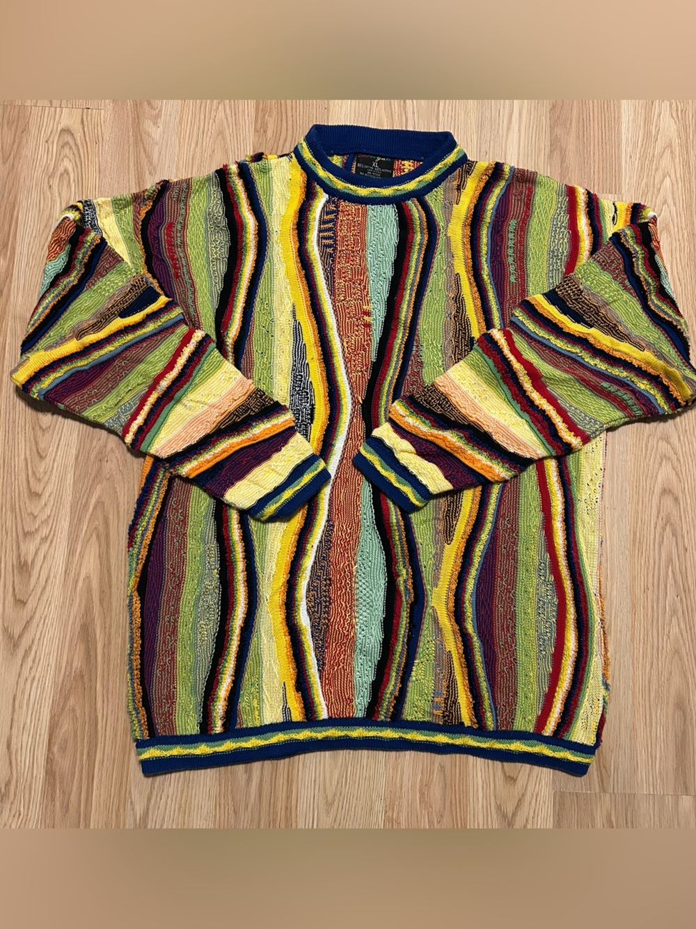 Vintage Bergati 90s 3D Chunky Knit Yellow Multi Hip Hop Sweater Size XL